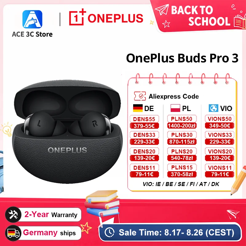 Globale Version OnePlus Buds Pro 3 Kopfhörer mit bis zu 50dB Geräuschunterdrückung, Spatial Audio mit Head-Tracking und Hi-Resolution Audio