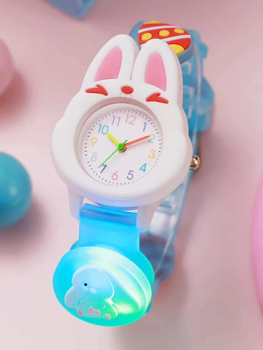 ساعة أرنب كرتونية لطيفة، ساعة كوارتز بأضواء باردة، مناسبة لهدايا عيد الهالوين