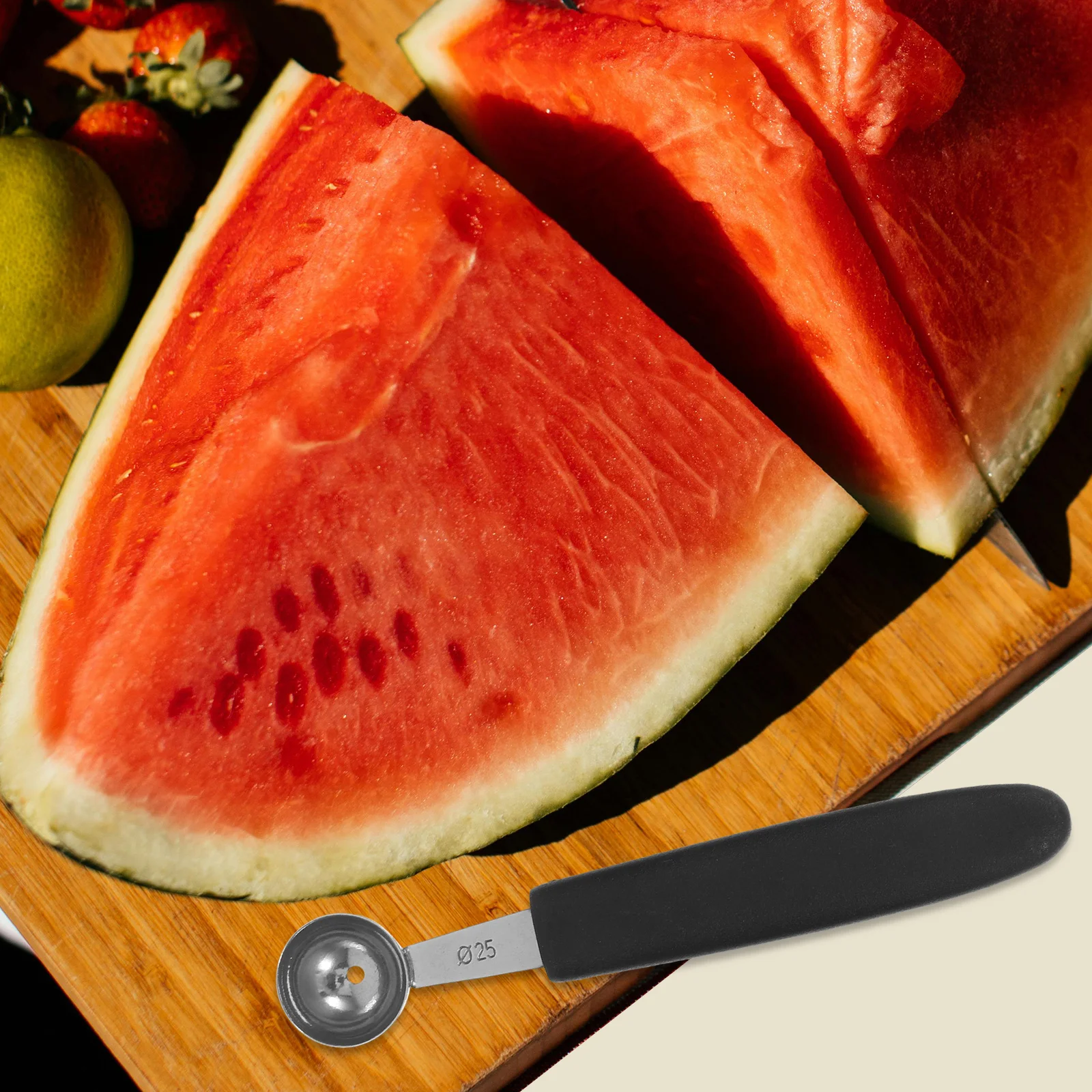 Cuchara de sandía de acero inoxidable, herramienta para helado, fabricante de bolas de melón, utensilio de cocina para postre, fiesta, uso doméstico, 4 Uds.