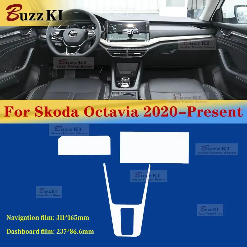 Film de protection Transparent en TPU pour Console centrale intérieure de voiture Skoda Octavia 2020 2022 2023, autocollant anti-rayures pour voiture