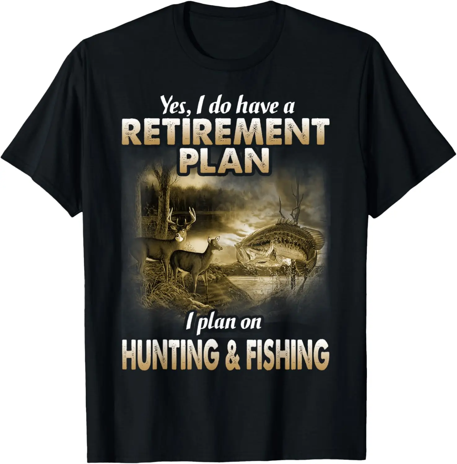 My Retirement Plan Hunting Fishing Hunters Grandpa Fun T-Shirt 100% Cotton Trendy Y2K Short-Sleeve Tee-Soft, Quick-Drying,