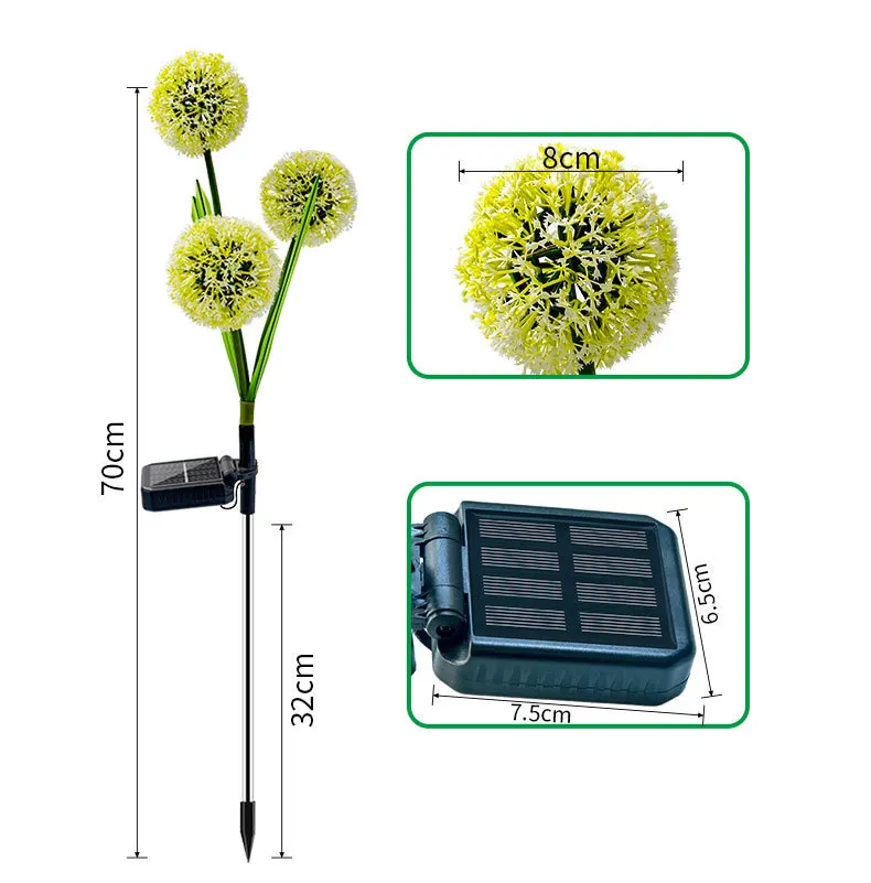 Outdoor Waterproof Green Onion Flower Lawn Stakes Fairy Lamps String Yard Art Decoration Solar Dandelion Flower Garden Light