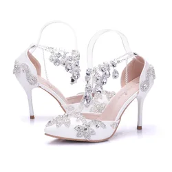 Fashion Wedding Pumps Rhinestone Pointed Toe Buckle Strap PU 9CM Thin High Heels Elegant Pointed Toe Platform Heels Women Shoes