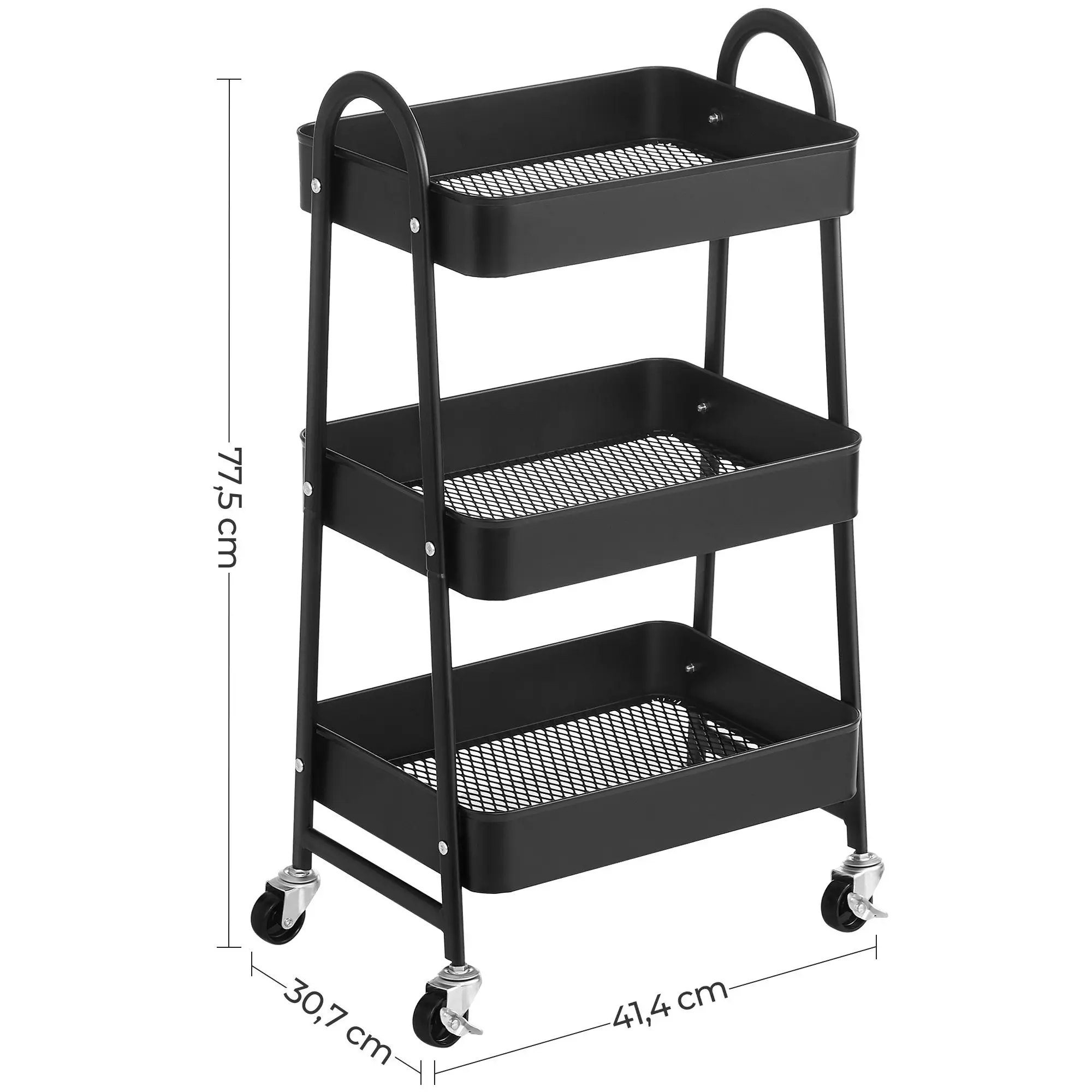 SONGMICS 3 Tier Rolling Cart Metal Serving Trolley Kitchen Trolley, Handles, 2 Brakes, Easy Assembly, for Painting Supplies