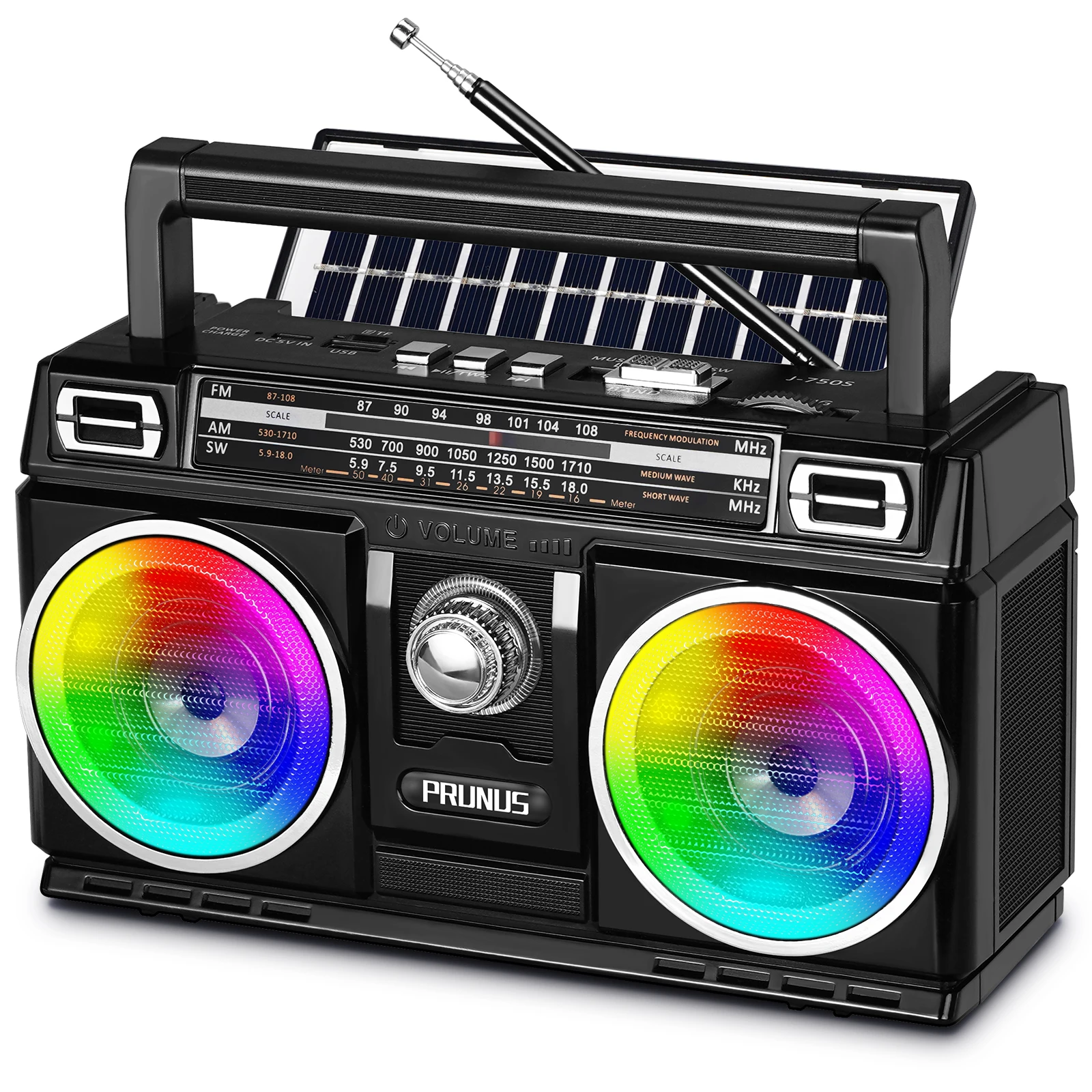 

Многофункциональное AM/FM-радио с беспроводными двойными динамиками, цветной подсветкой, USB-C, солнечной зарядкой, портативное многодиапазонное радио