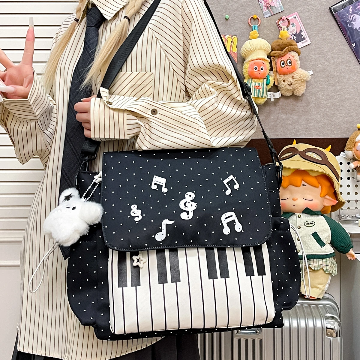 Large Capacity Piano Keyboard Tote Bag Women's Student Backpack  Design Music Element Soft Nylon Shoulder Bag Handbag