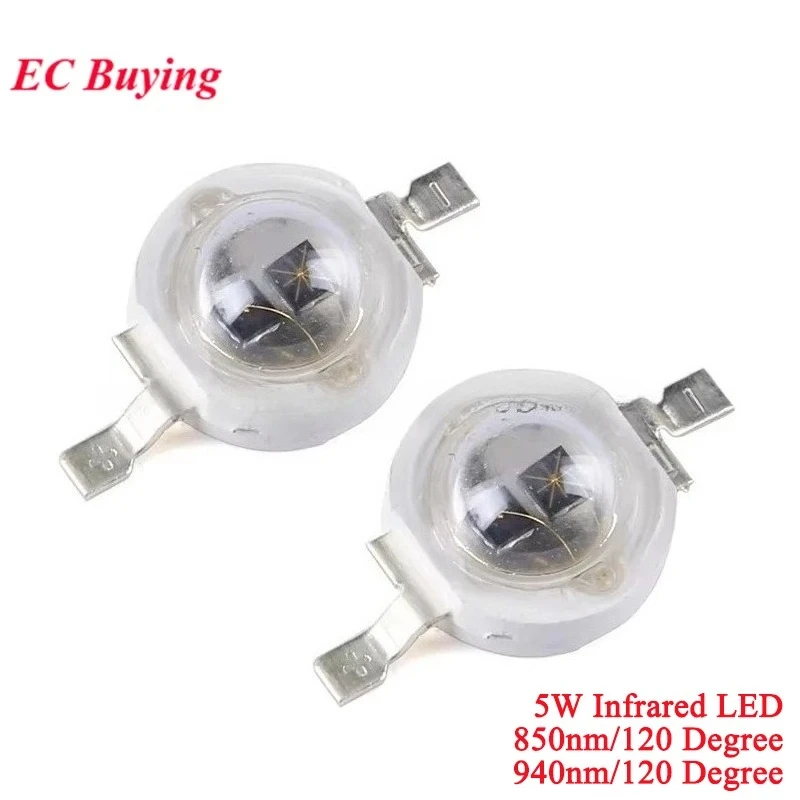 10Pcs/1pc 5W Infrared IR High Power LEDs Emitter CCTV Camera IR Emission Tube Diode for Security LEDs 850nm 940nm 120 Degree