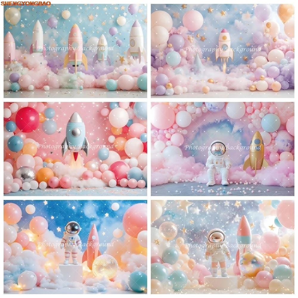 

Space Rocket Astronaut Photography Backdrop Stars Balloons Baby Birthday Party Photo Background Cake Table Decor Photo Studio