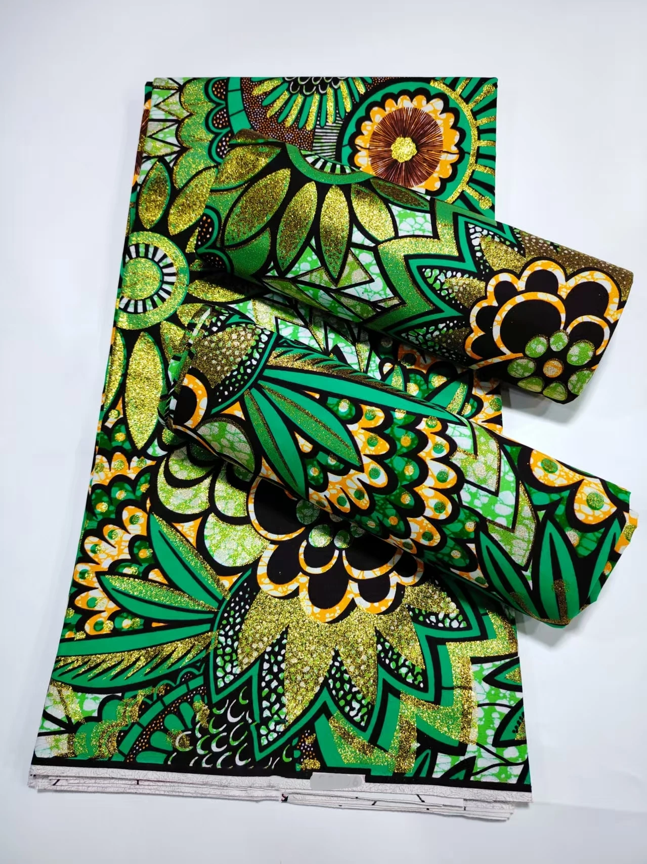 

100% Cotton Soft Golden Print Fabric 6yards Real Tissu Wax Fabric High Quality Pagne Flash Gold Print Wax for Sew H5-1215-1