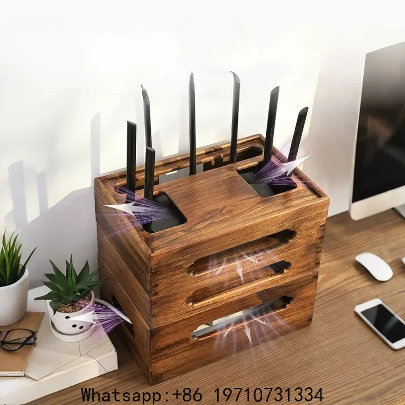 Solid wood router storage box set-top box rack desktop wire socket wifi rack