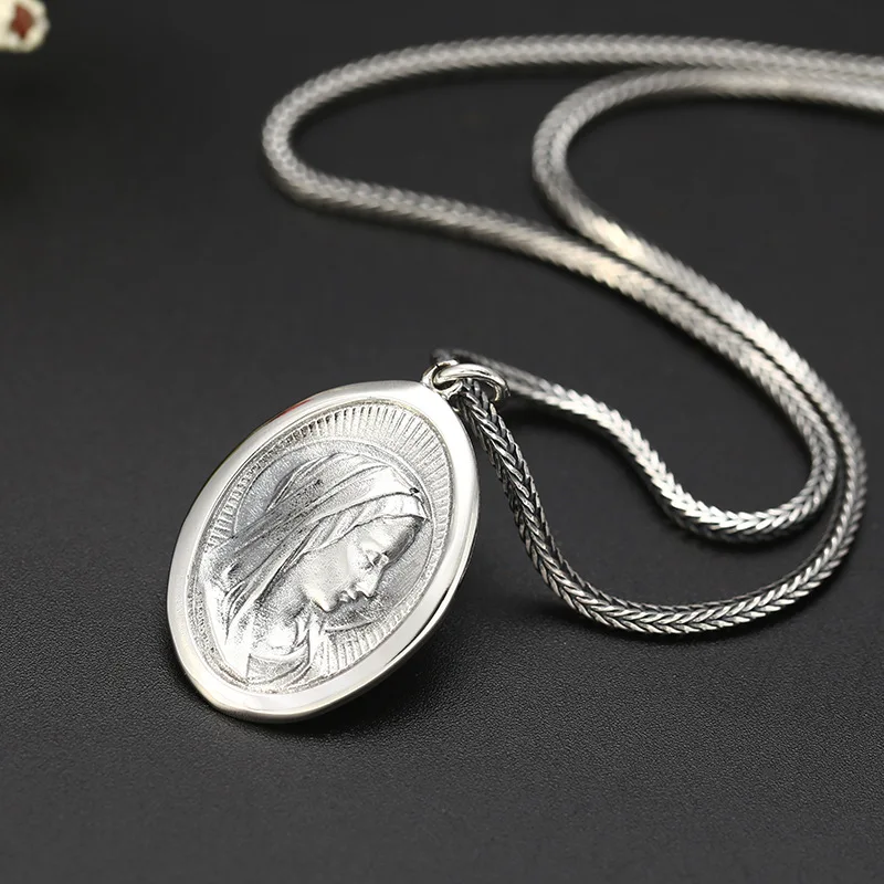 BOCAI New100% True 925 Solid Sterling Silver Sleek Minimalist Man and Woman\'s  Pendant  Creative Virgin Mary Jewelry Accessories