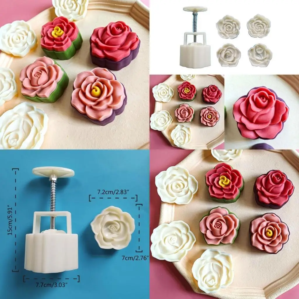 

Rose Flower Mooncake Press Mold Cookie Stamps Moon Cake Makers Decors Tool L5BE