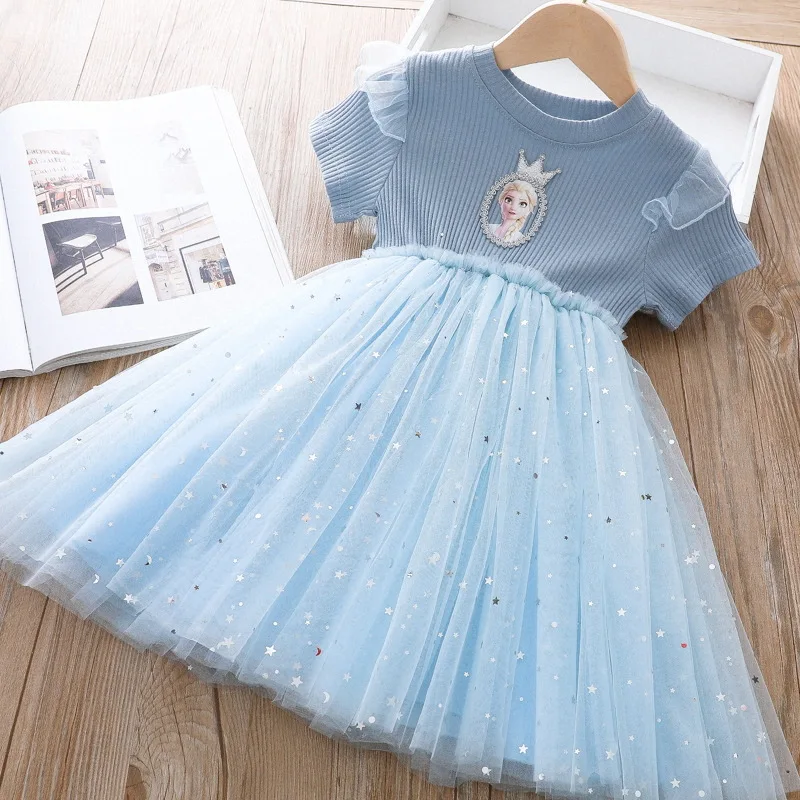 2025 Nuovi vestiti estivi per bambini Disney Abiti per ragazze Frozen Elsa Anna Principessa Costume da festa Abiti Papillon Abiti 2-8Y