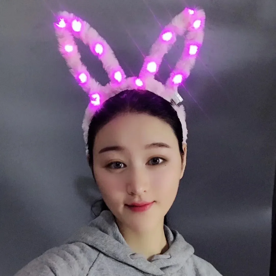 Girls Headband LED Light  Furry Rabbit Ears Gift Cosplay Birthday   Costume  Easter   Glow Party Supplies Wedding Festival