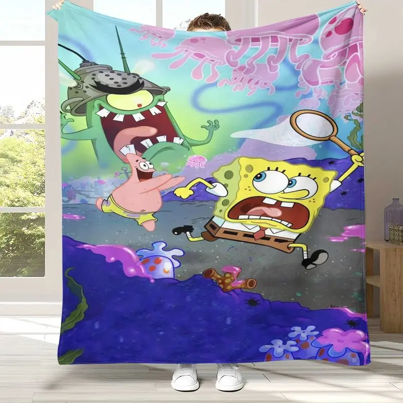 3D Bikini Bottom S-SpongeBob Cartoon Flannel Throw Blanket,Cozy Warm Blanket for Bed,Sofa,Living Room,Picnic,Camping,Home Decor