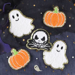 Halloween Pumpkin Ghost asciugamano ricamo Patch bordo oro ferro fai da te sulle toppe per i vestiti cucito Badge etichetta accessori di abbigliamento