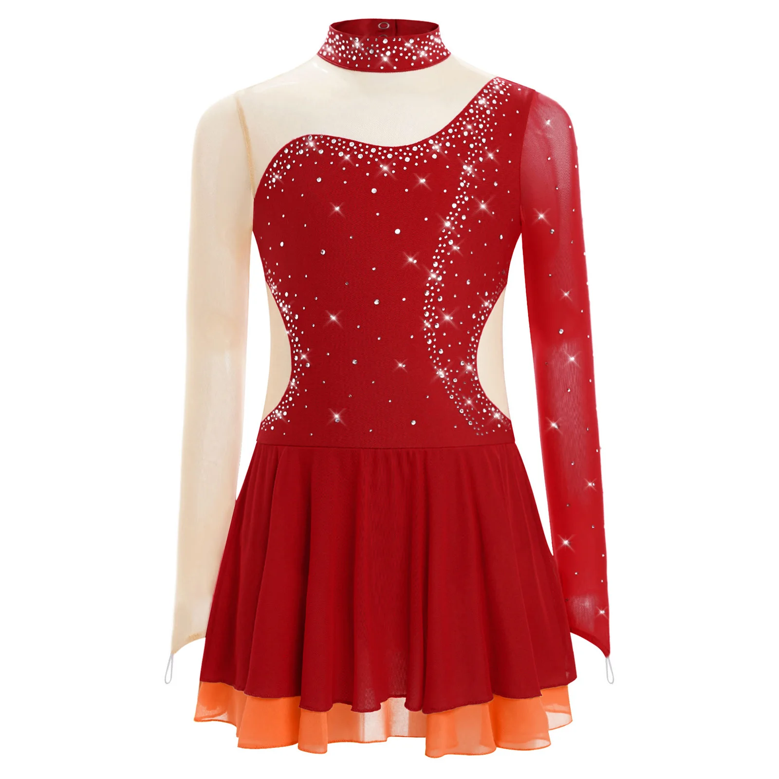 Kids Girls Figure Skating Dress Glittery Rhinestones Gymnastics Leotard Ballet Dancewear Rhythmic Skating Costume Dance Dress