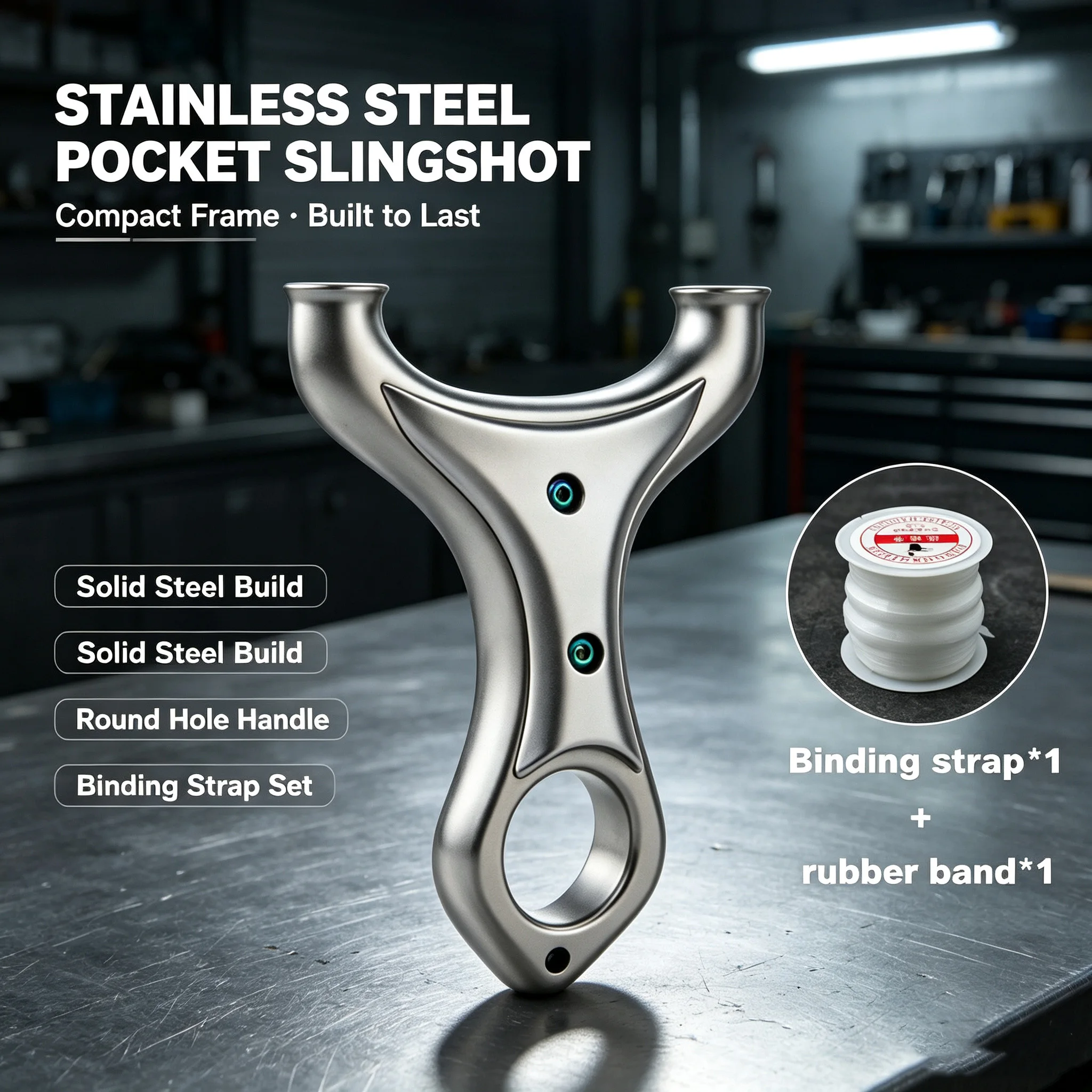 Stainless Steel Y-Shaped Slingshot with Round Fork, Finger Ring & Colorful Screws for Outdoor Target Practice