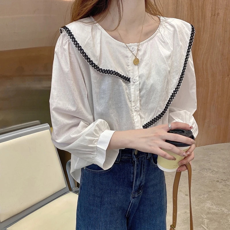 

Sweet Lace Trim irt Korean Sle Early Spring New Design Sensation Small ence Faionable Ele Top Women's Clothing