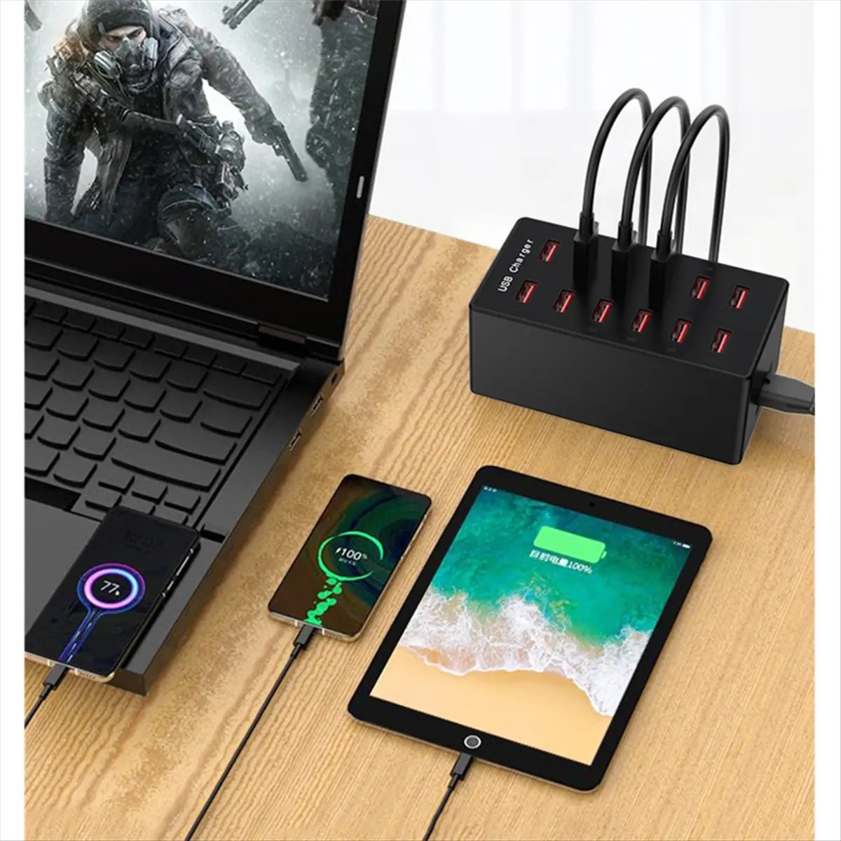 Estación de carga USB, cargador de 12 puertos, estación de carga de escritorio, concentrador de carga USB, carga rápida Abs, teléfono móvil, enchufe del Reino Unido