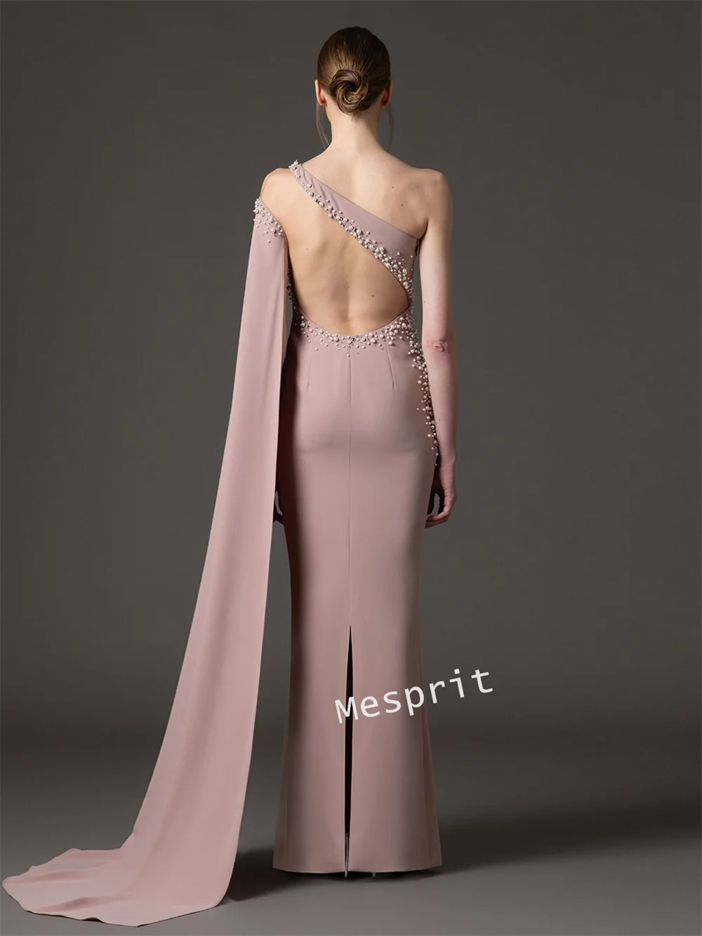 Customized Jersey Luxury Evening Dress Glitter Beading One-shoulder Shawl Charming Long Dresses Bespoke Occasion Exquisite Party