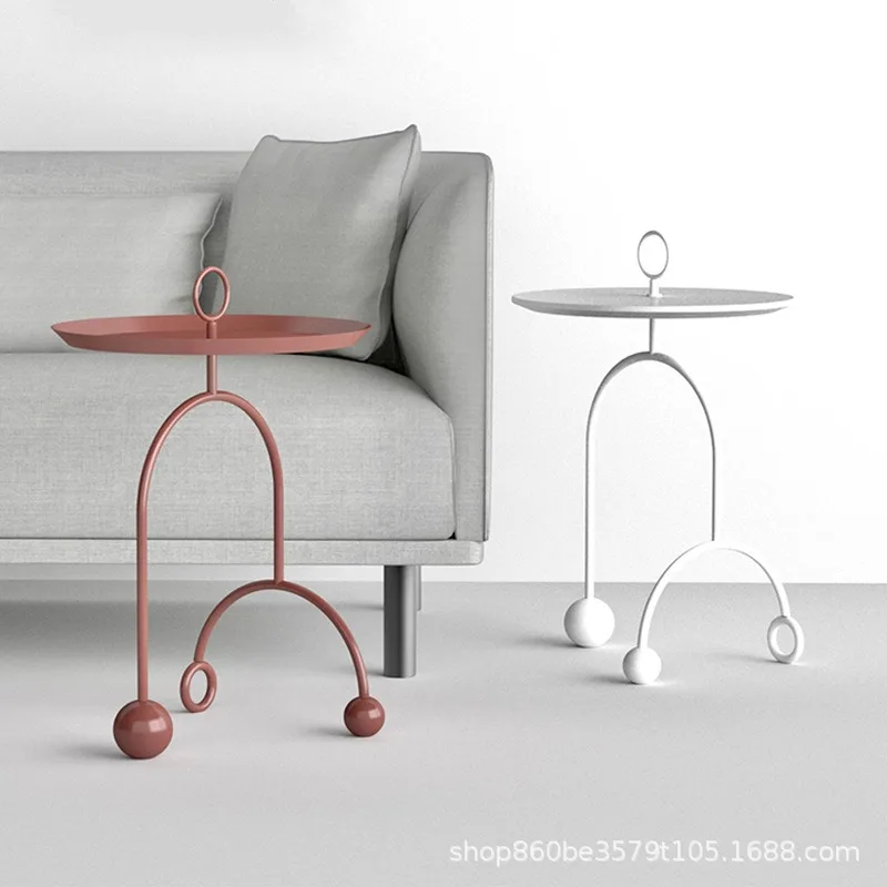 

Industrial Style Nordic Portable Sofa Side Table, Metal Circular Corner Table for The Living Room, Minimalist Furniture
