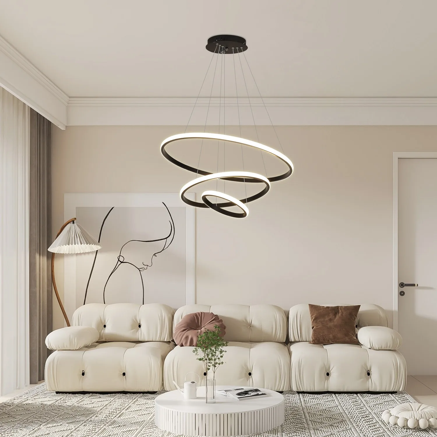 3 أضواء قلادة حلقية، مصباح معلق دائري حديث قابل للتعتيم، ضوء سقف قابل للتعديل للمطبخ وغرفة المعيشة #4