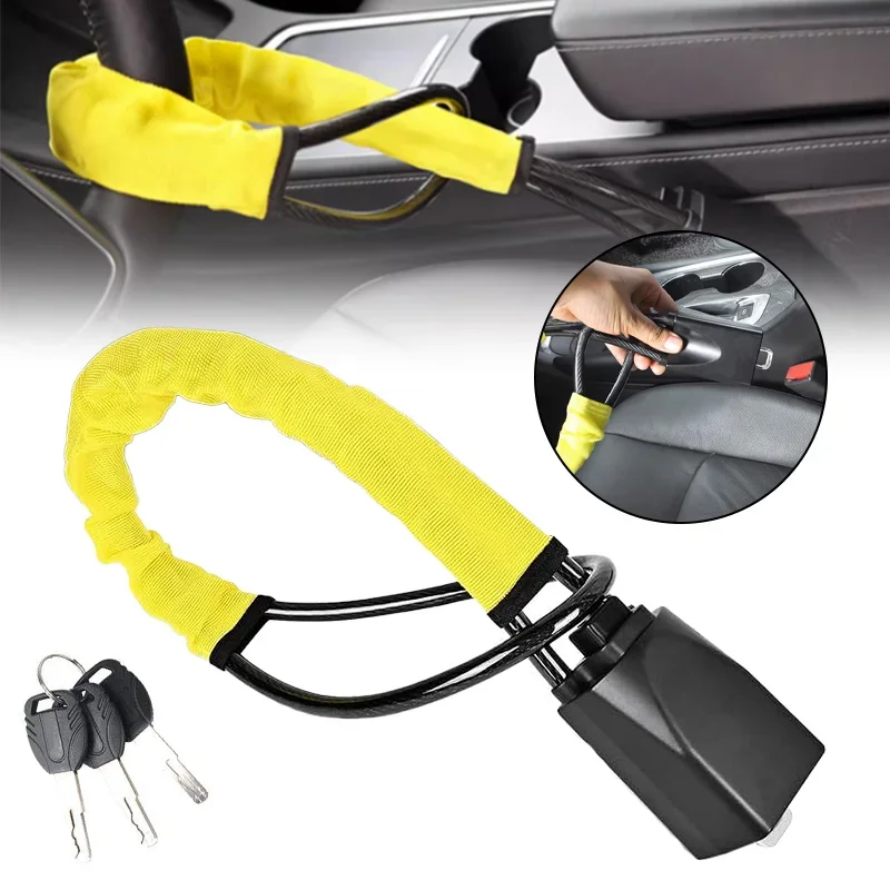 Universal Car Steering Wheel Lock With Seat Belt Buckles Theft Prevention Anti Device Lock For Truck SUV Van RV