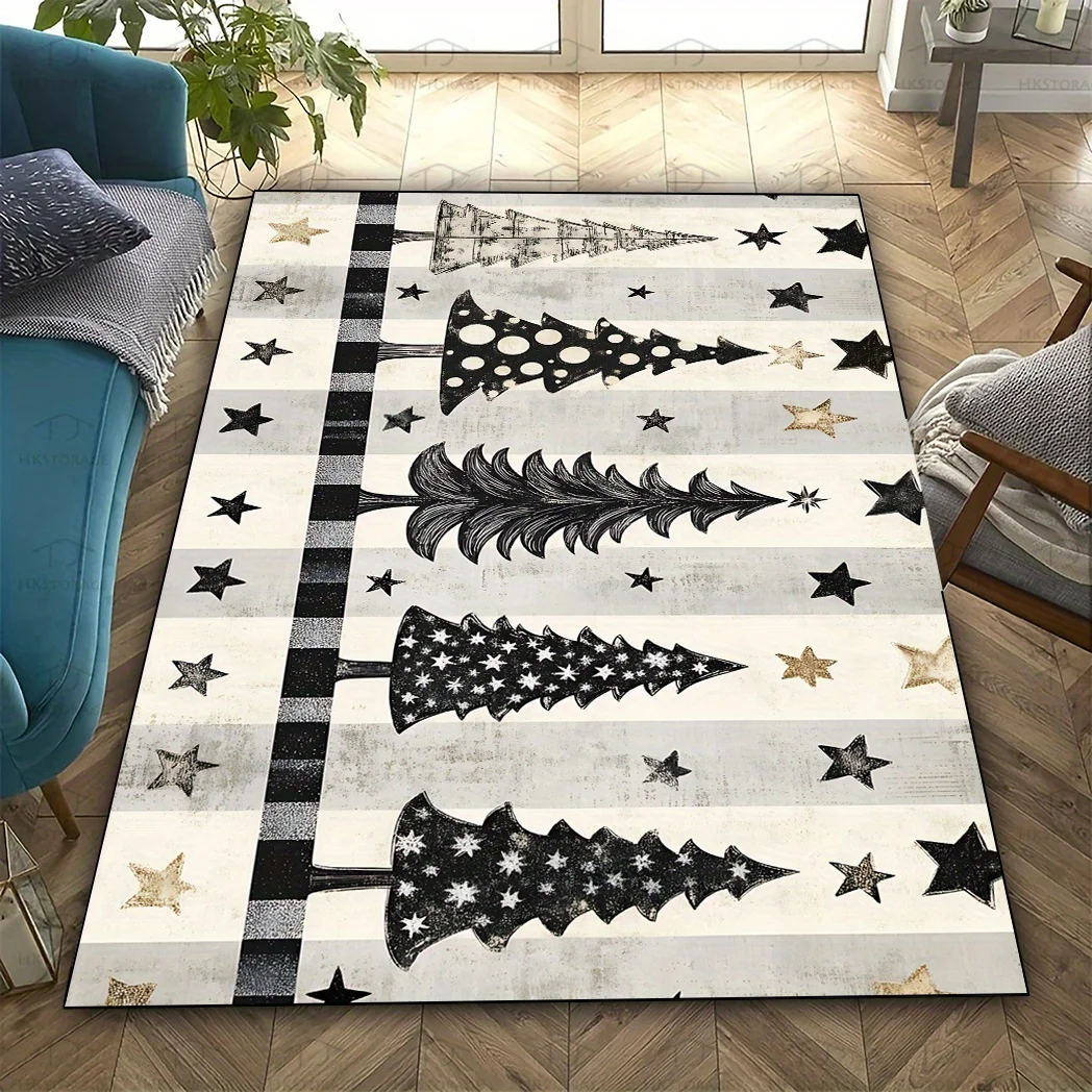

1pc Vintage Christmas Tree and Star Rug - Crystal Velvet Fabric, Suitable for Indoor/Outdoor, Suitable for Living Room, Bedroom