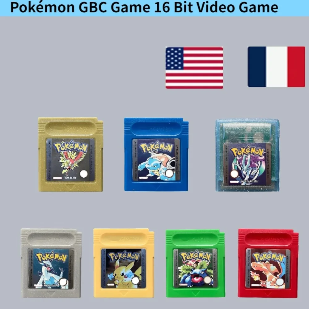 

Good Quality 16Bit Pokémon Game Cartridge for GBC - Red/Blue/Crystal/Gold/Silver/Yellow/Green USA & FRA Version Video Game Card
