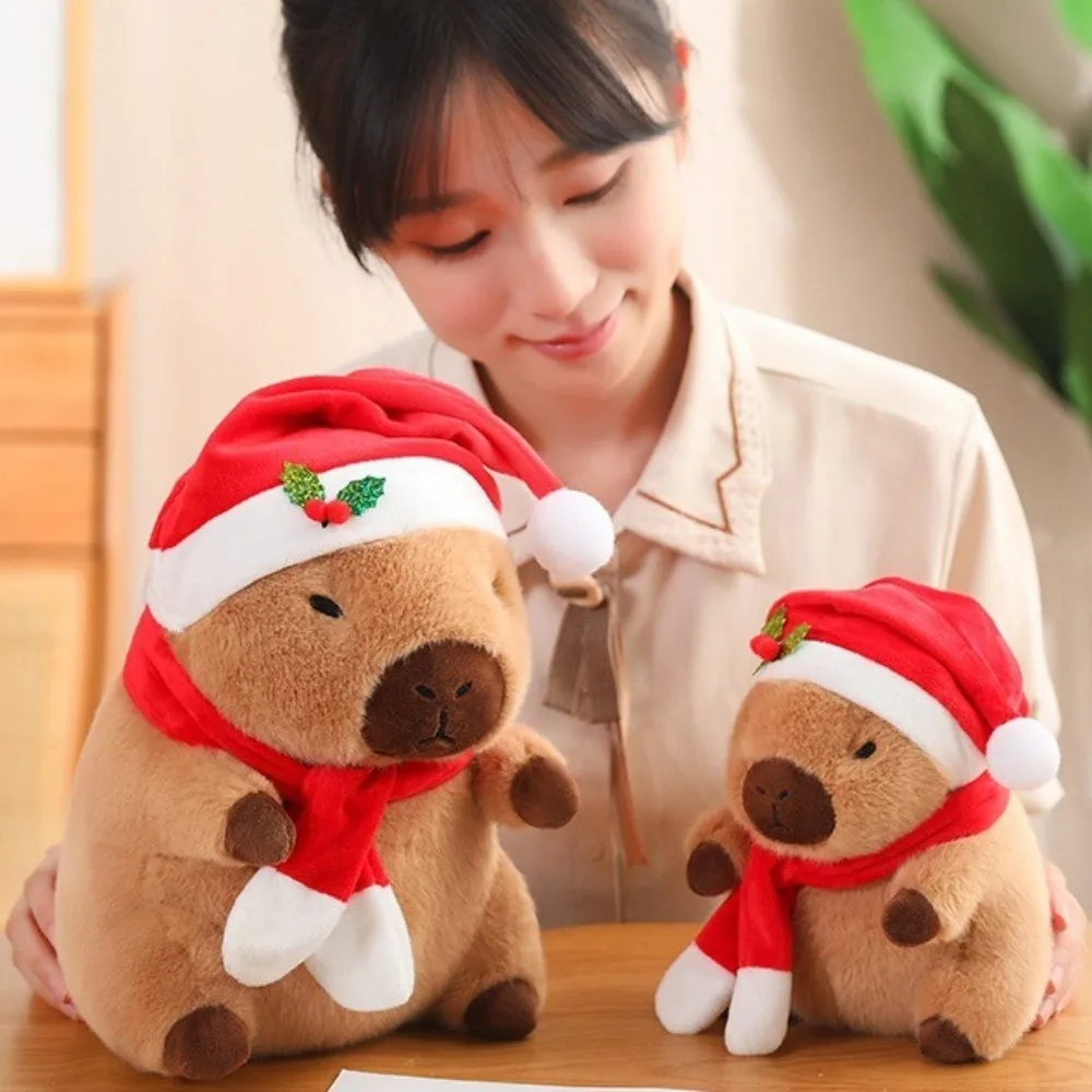 แต่งตัวคริสต์มาส Capybara ตุ๊กตา Plush เทศกาลจําลอง Capybara Plush ของเล่นการ์ตูน Capibara Fluffty ตุ๊กตาของเล่นคริสต์มาส