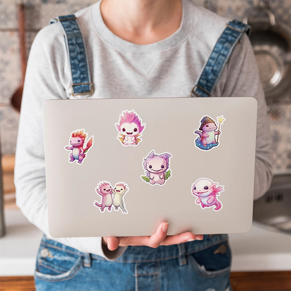 Autocollants de dessin animé Axolotl rose mignon pour enfants, autocollant de salamandre de dessin animé Kawaii, décalcomanie de téléphone de bouteille d'eau, jouet de scrapbooking, 10 pièces, 30 pièces, 50 pièces