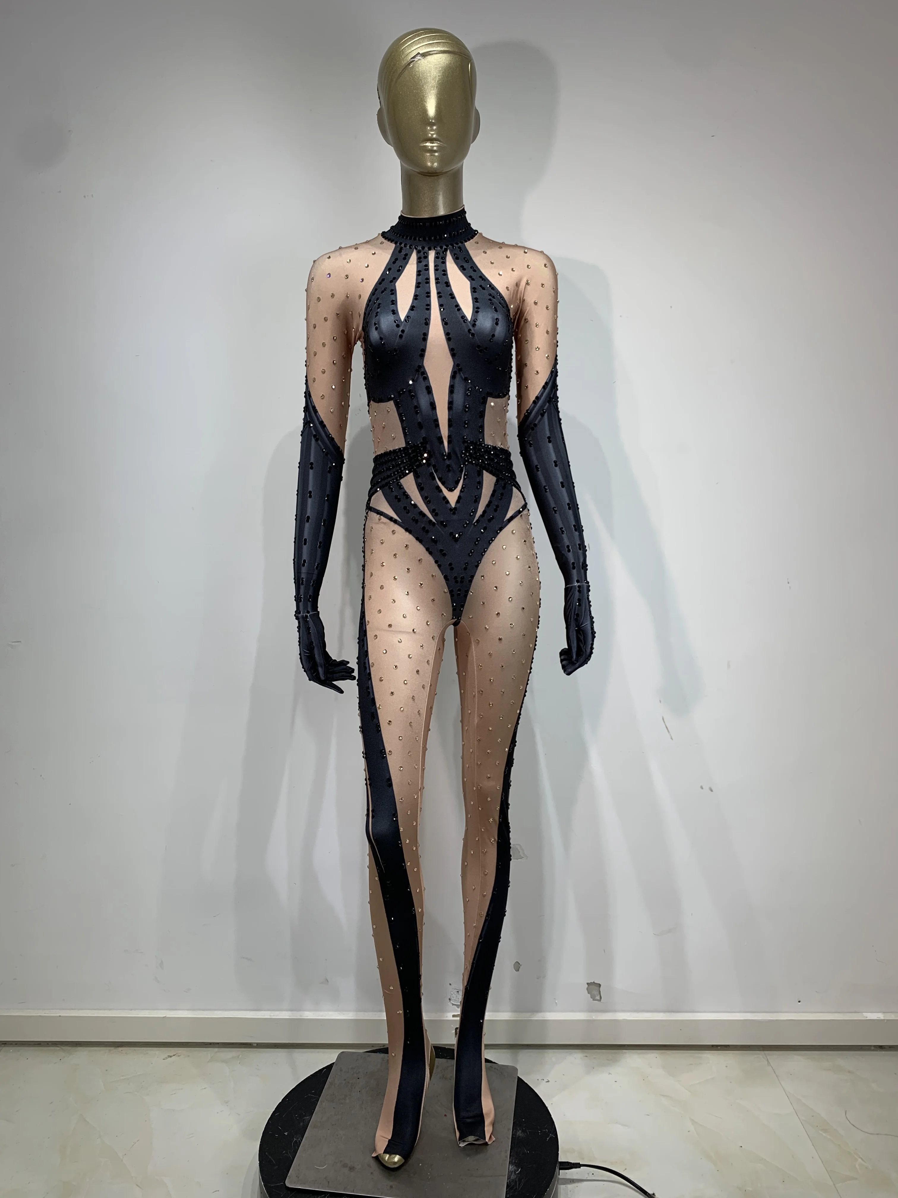 

Женский сексуальный обтягивающий комбинезон из спандекса со стразами и длинными рукавами для выступлений, танцев, ночного клуба, сценической одежды, вечерние комбинезоны для дня рождения