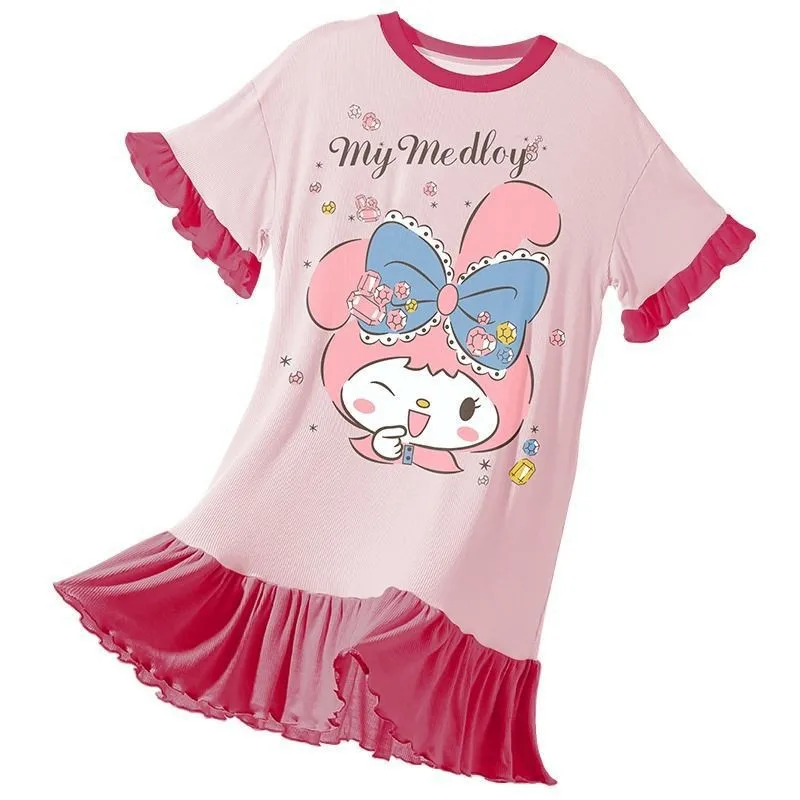 Sanrio Meisjes Pyjama Nachthemd Huis Kleding Korte Mouw Melk Zijde Zomer Nieuwe Schattige Cartoon Mijn Melodie Meisjes Kleding Cadeau