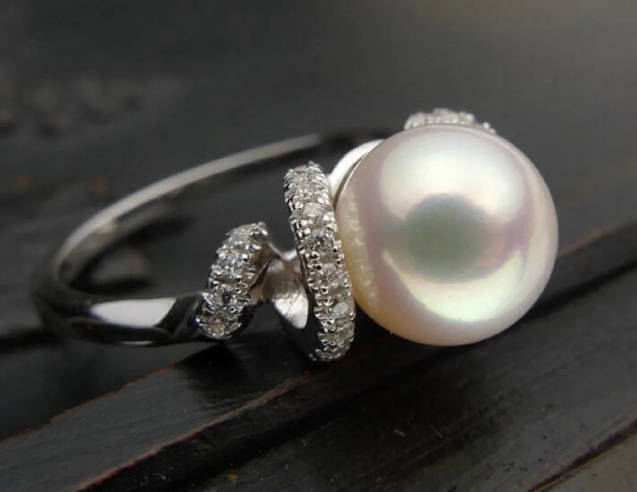 

New AAAA 10mm Natural Perfect South Sea White Round Pearl Ring 925 Silver