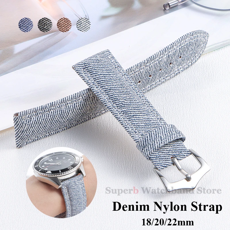 Denim Pattern Nylon Watchband 18mm 20mm 22mm Vintage Leather Strap for Huawei Gt2/3 Smart Watch Wristband for Men Women