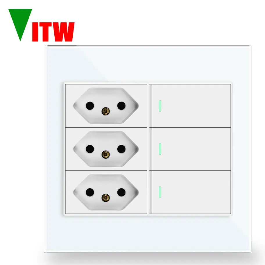 

Стандартная розетка Vitw Brazil 10AP, 110 В-250 В 120 мм * 120 мм со стеклянной панелью переключателя, 3-бандовый 2-позиционный настенный выключатель 16 А