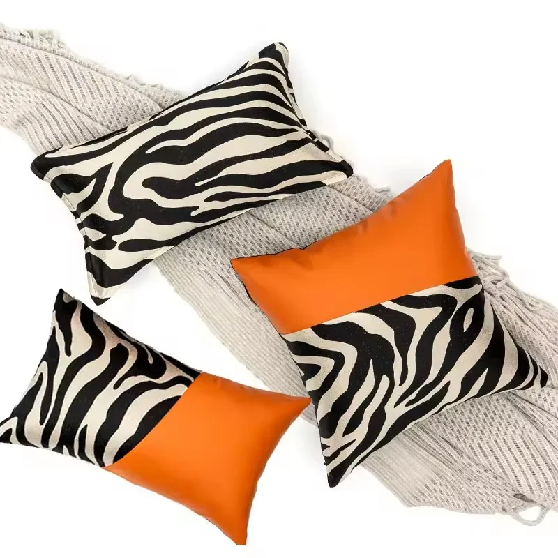 Pillowcase Zebra Stripe Pillow Covers Splice Leather Pillow Case Modern Decorative Couch Living Room Bedroom Cushion Cover Home