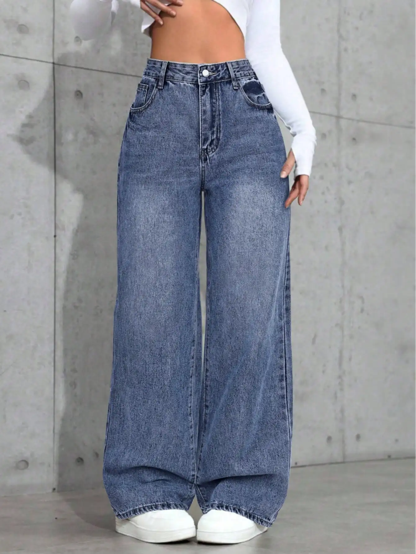 

Женские джинсы с высокой талией, широкими штанинами, свободного кроя, с эффектом потертости