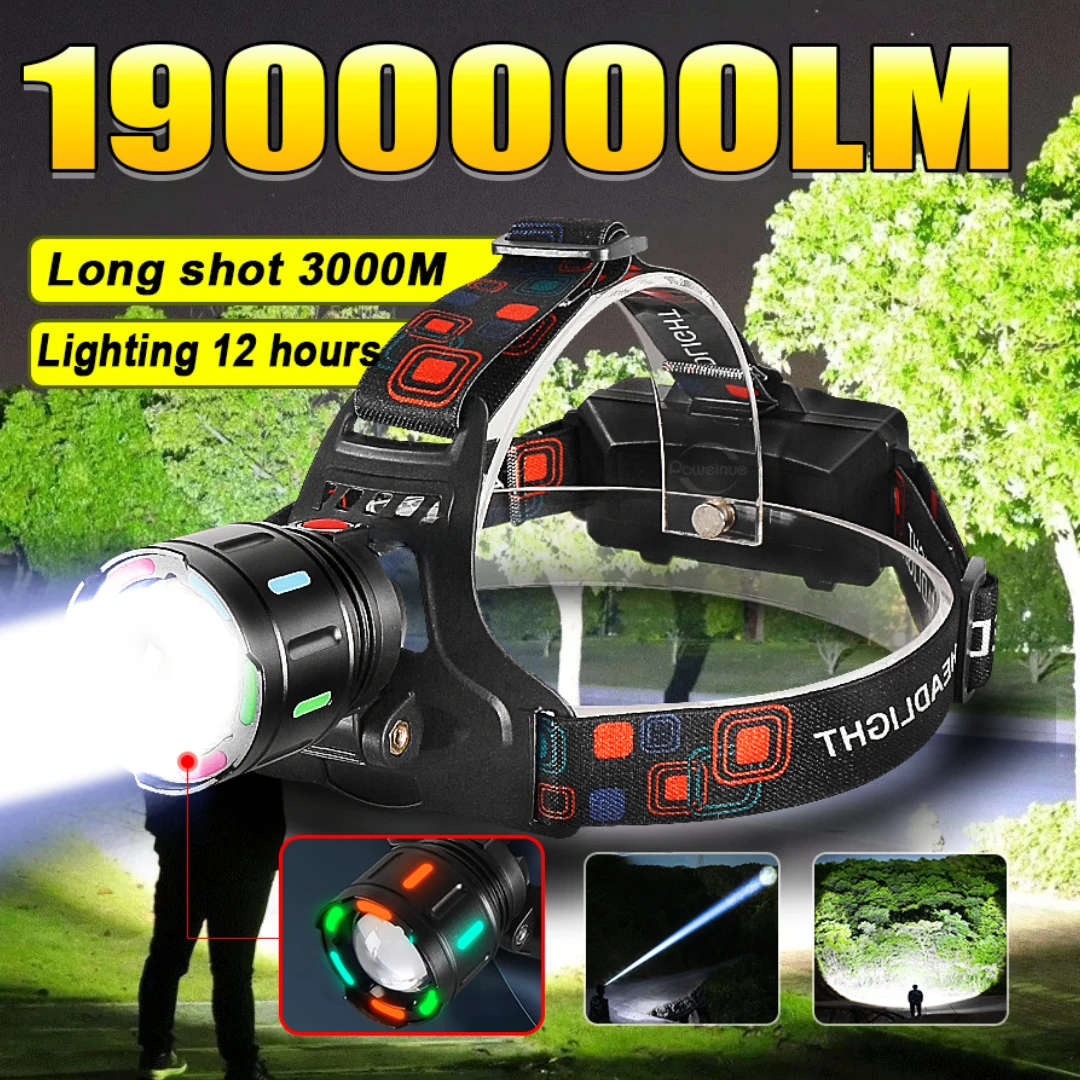 

2024 Latest 800W High Power Headlight Rechargeable 18650 Headlamp Waterproof Outdoor Work Light Fluorescent Lamp Head