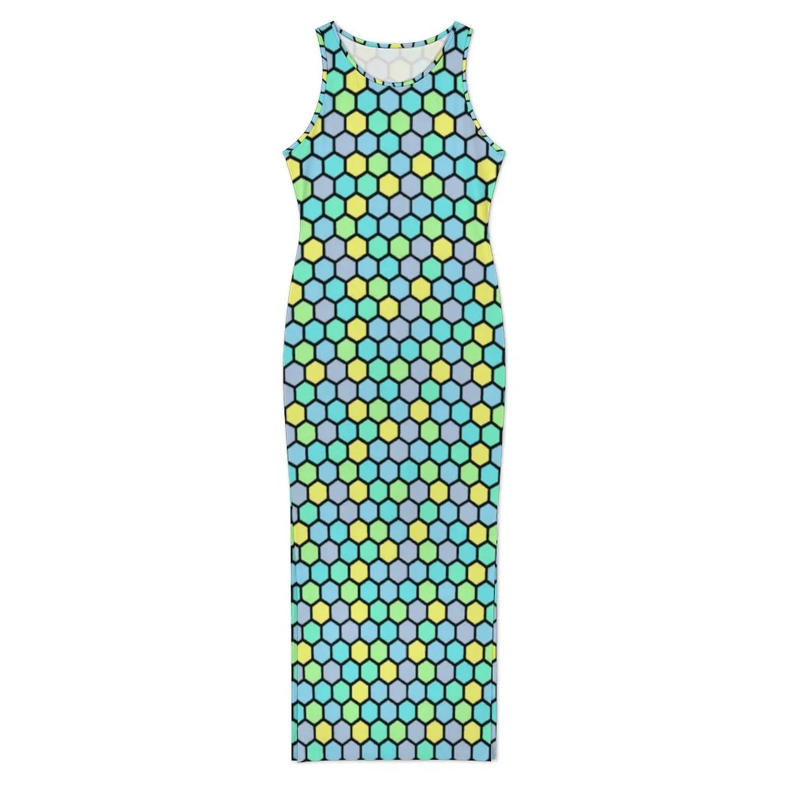 Abstract Geometry Dress Sleeveless Colorful Beehive Street Style Maxi Dresses Slim Sexy Bodycon Dress Women Oversized Vestido