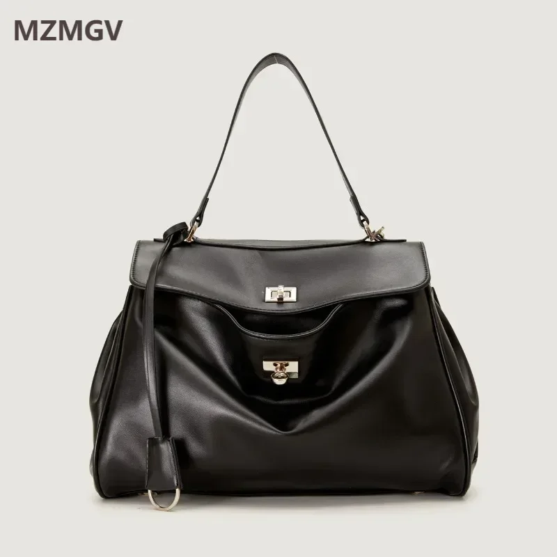 

Autumn New Tote Bag Luxury Design Large Capacity Solid Color Pu Leather Handbag Vintage Simple OL Commuter Shoulder Bag 2025