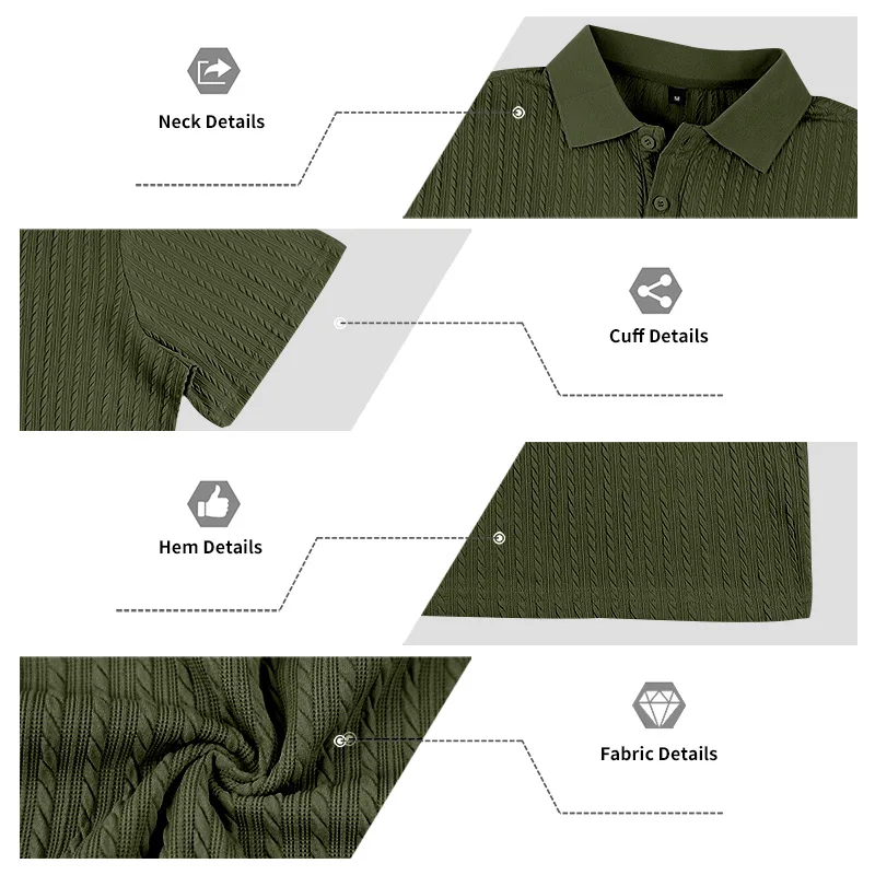 Europäisches und amerikanisches Sommer-Herren-Polohemd mit lockerem Jacquard-Strickmuster, geknöpft, kurzärmelig, auf Lager – Detail 38