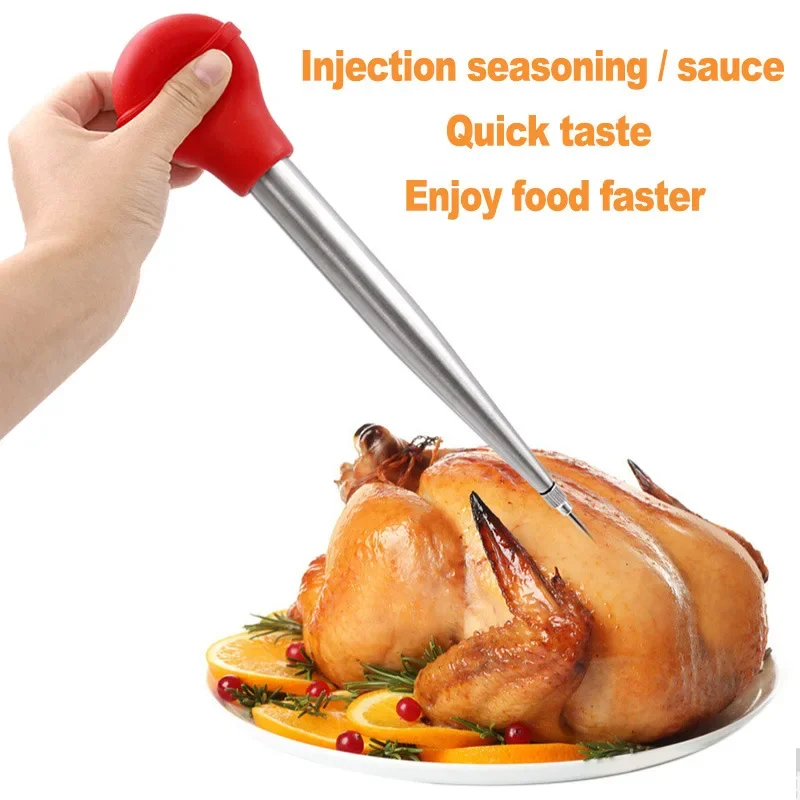 Cooking Kitchen Stainless steel Poultry BBQ Food Flavour Baster Syringe Tube Pump Cooking Chicken Turkey Poultry Meat BBQ Food