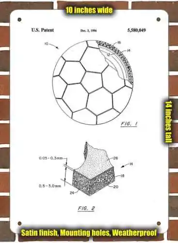 Metal Sign - 1996 Soccer Ball Patent- 10x14 inches