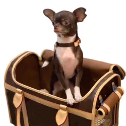 Couro Pet Travel Bag, Cat Carriers, Dog Sling, fabricante de logotipo personalizado original, marca de luxo, design famoso, high-end