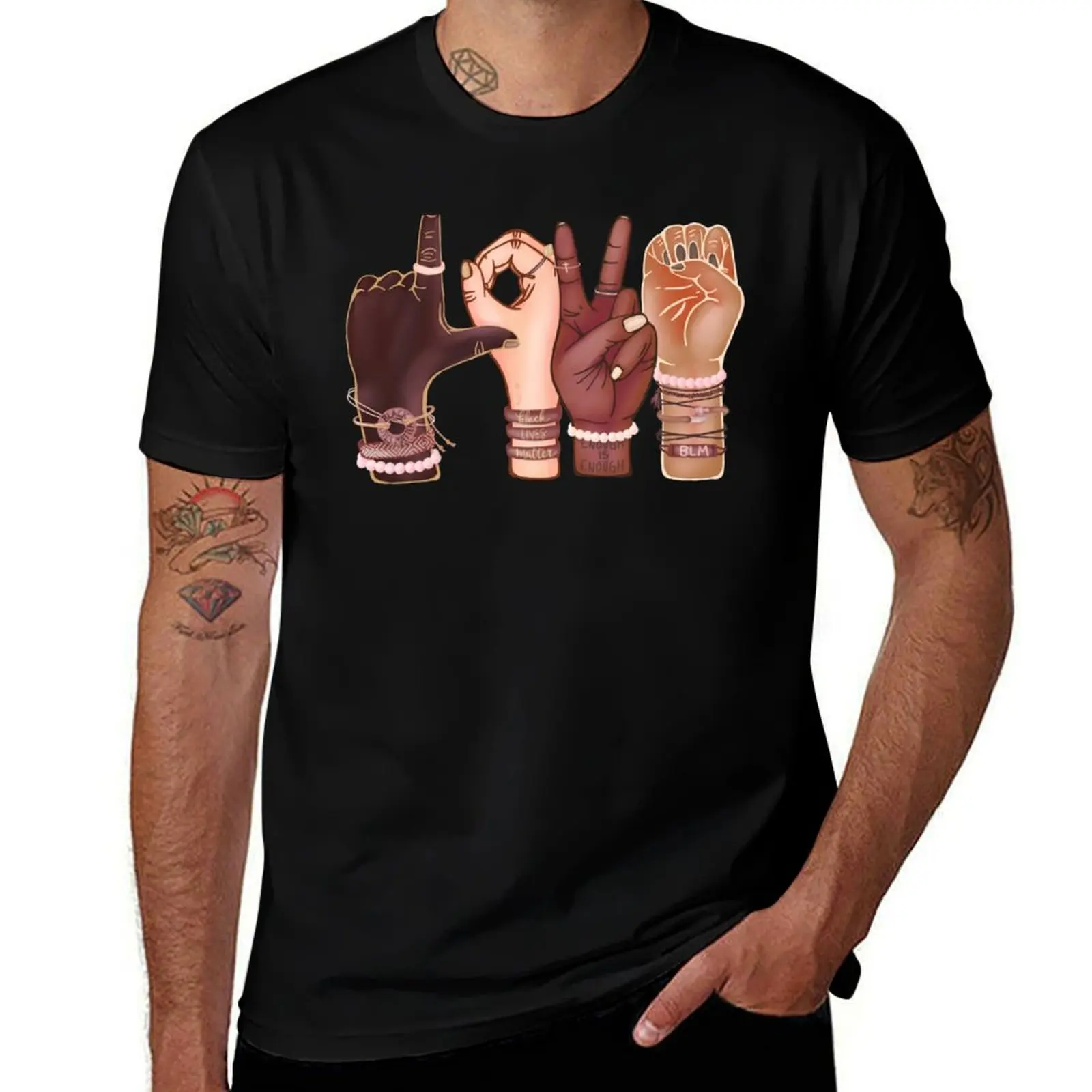 

BLM Sign Language LOVE T-Shirt anime clothes vintage graphic tee blanks vintage t shirt men