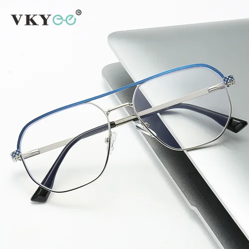 Imagen 2 del producto VICKY monturas de gafas de Metal de moda nuevas monturas de gafas de doble haz gafas antiluz azul prescripción personalizable