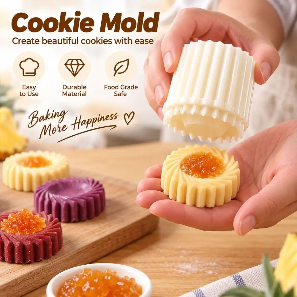 Double‑Sided Hand Press Mooncake Mold Non-Stick Flower Petal Cookie Pastry Mold Food‑Grade Plastic Detachable