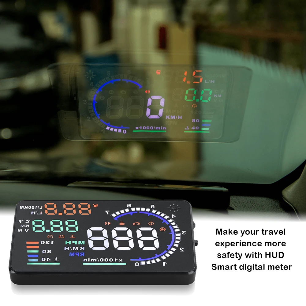 Car Head Up Display A8 with HUD Bracket  High Definition Speedometer LCD Projection On Glass Diagnostic Tool MPH KMH Tachometer